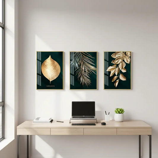 Luxury Gold Leaf Wall Art Set of 3