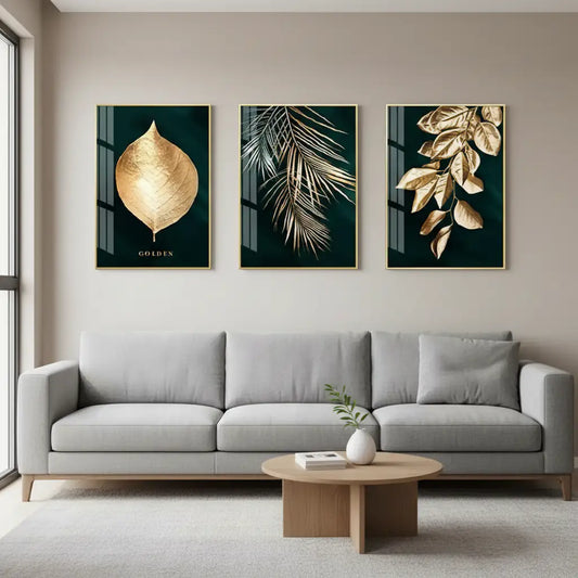 Luxury Gold Leaf Wall Art Set of 3