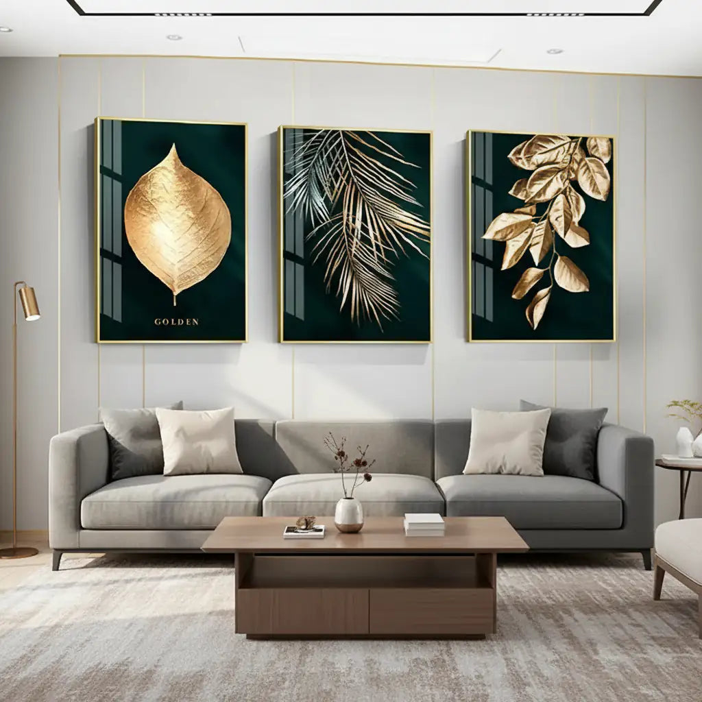 Luxury Gold Leaf Wall Art Set of 3