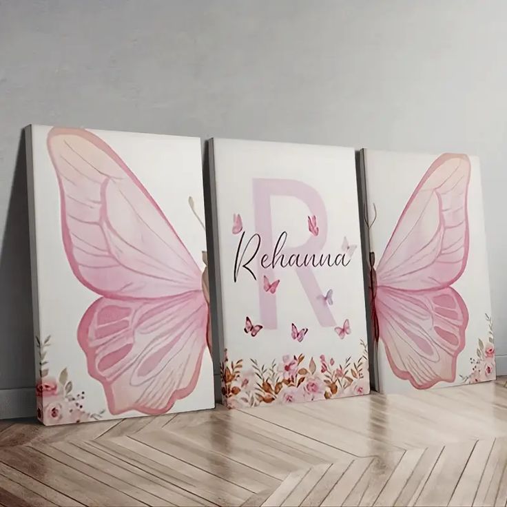 3-Piece Pink Butterfly Wall Art Set