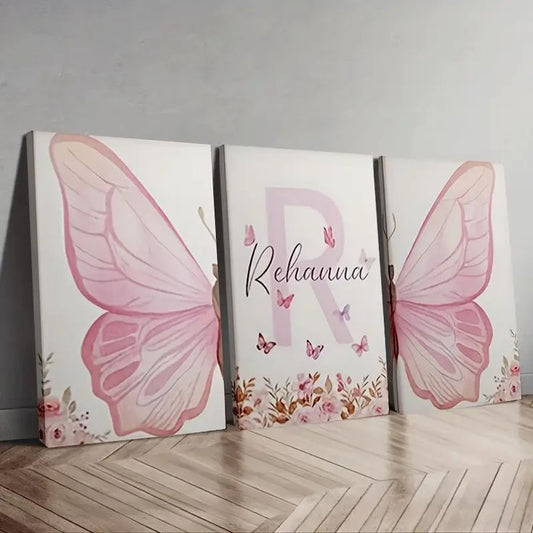 3-Piece Pink Butterfly Wall Art Set